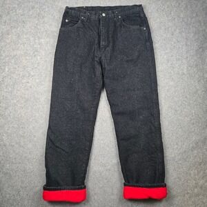 Wrangler Fleece Lined Jeans Mens 36x32 Black Red Quilted Workwear 90 Made in USA